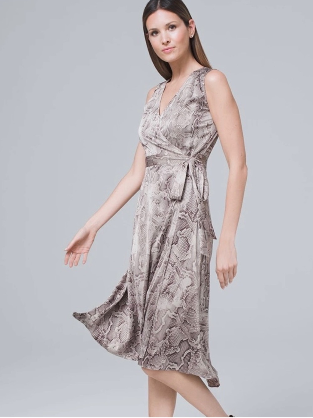 White House Black Market Whbm Snake Reptile Print High Low Wrap Dress Gray Sz 0
